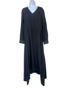 Ana Sousa Black Jacquard Long Sleeve Asymmetrical Hem Dress 10 Whimsigoth